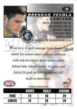 2001 Select AFL Authentic #30 Brendan Fevola Back